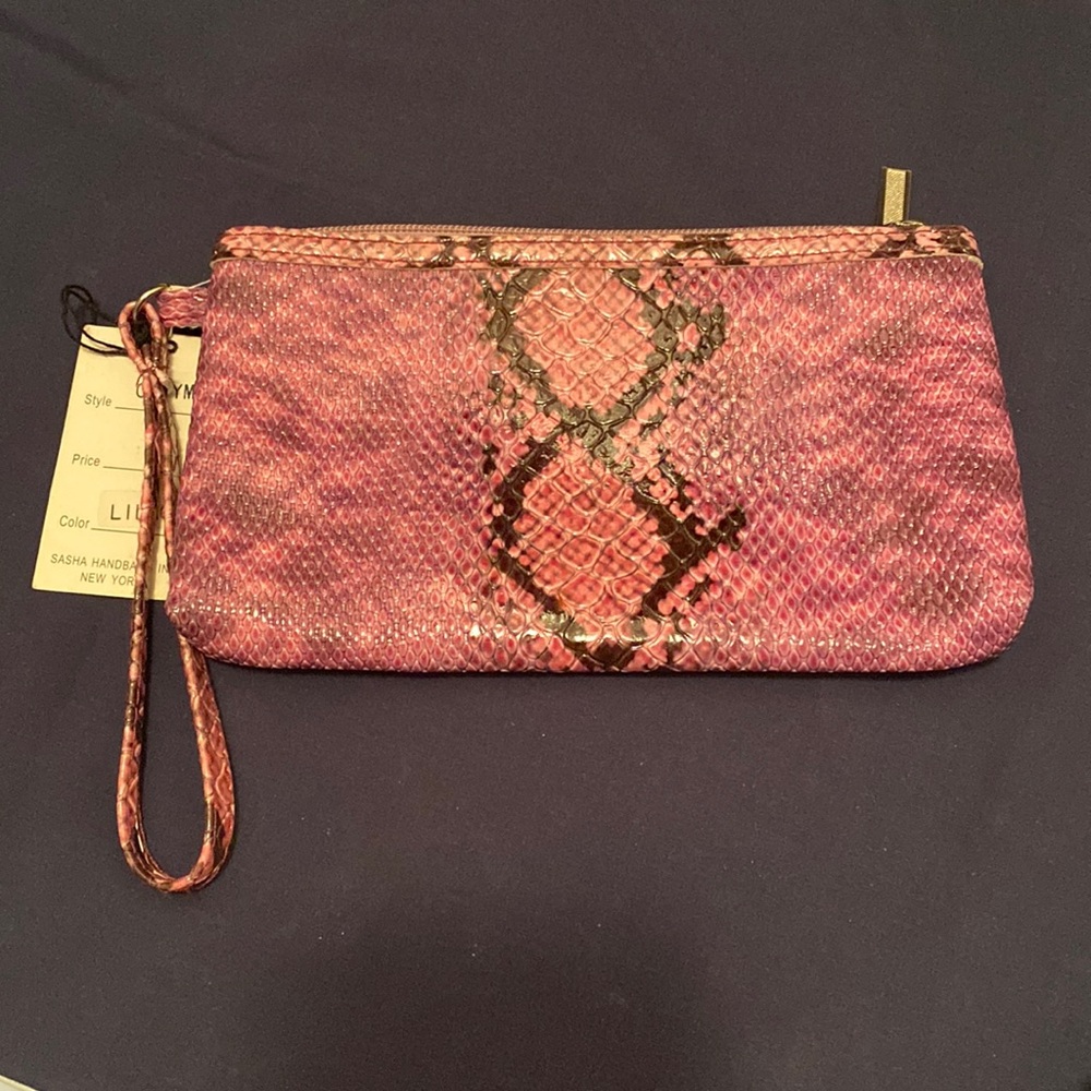 Sasha lilac snakeskin wristlet
